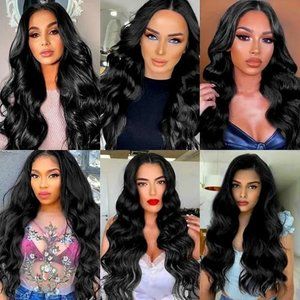 Black Long Wavy Wig Long Synthetic Lace Front Wig 30 " New